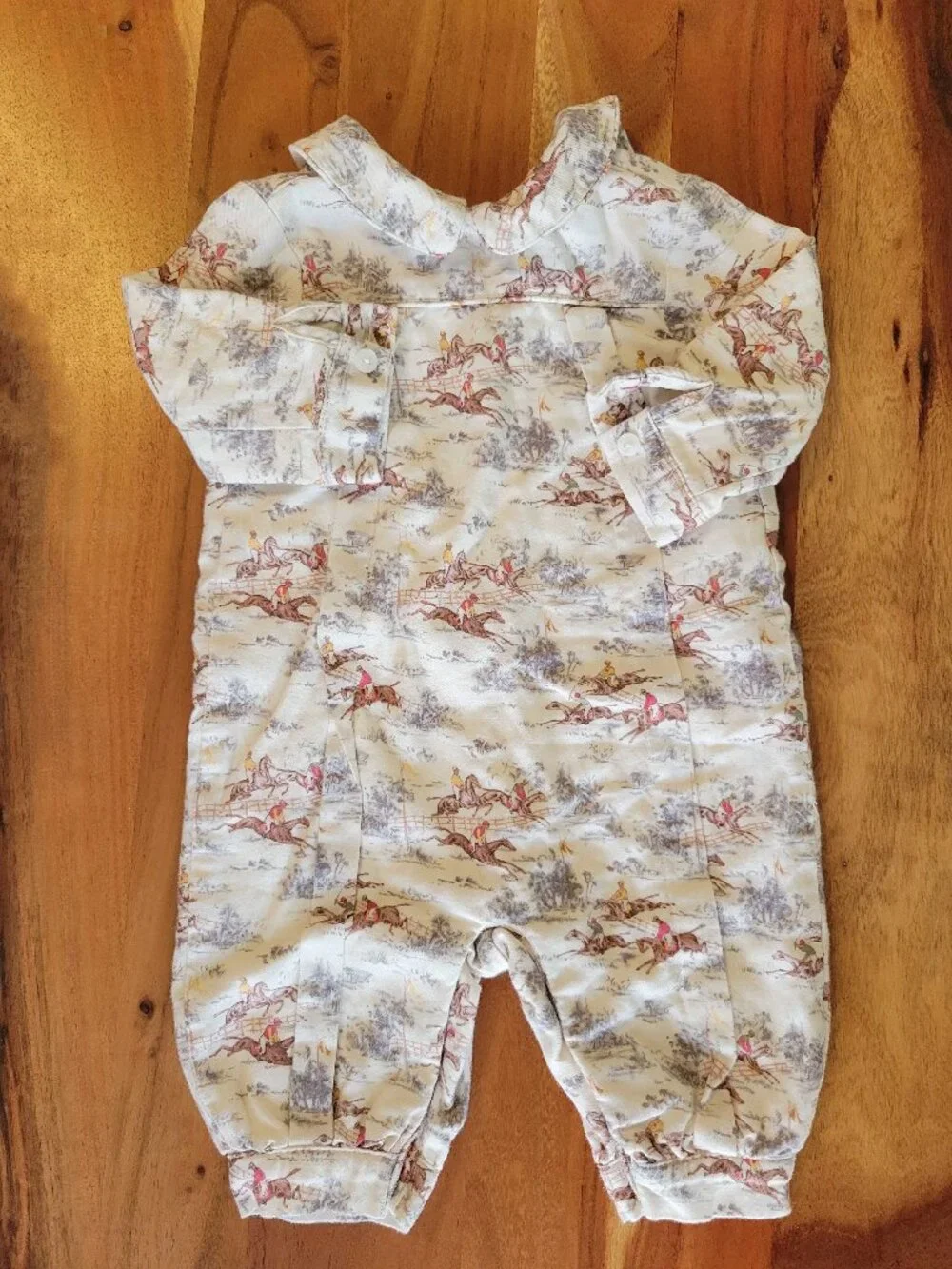 Ralph Lauren Cotton Twill Equestrian Print Coverall Peter Pan Collar Romper 3M